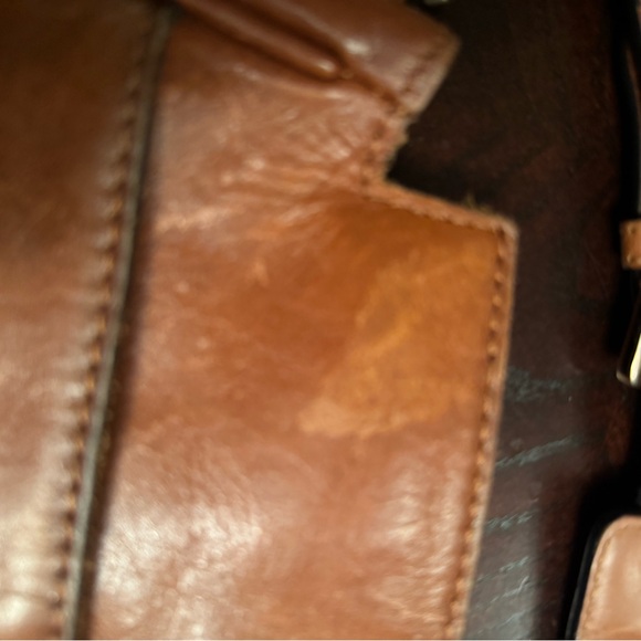 Patricia Nash -used Tan Leather Messenger Bag with Buckle Short Strap - Picture 4 of 16